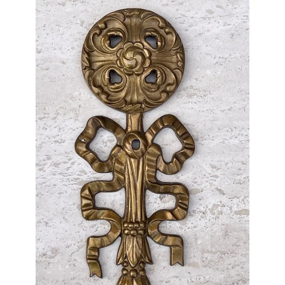 Brass Wall Ornament Bow VTG 16” Decor Chateau Chic Traditional French Country